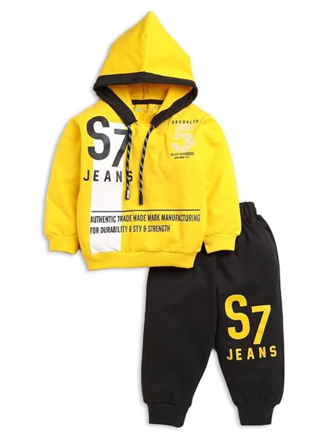 Pure Cotton Boys Winter Hoodie Sweatshirt and Full Pant Set - Kids Casual Wear