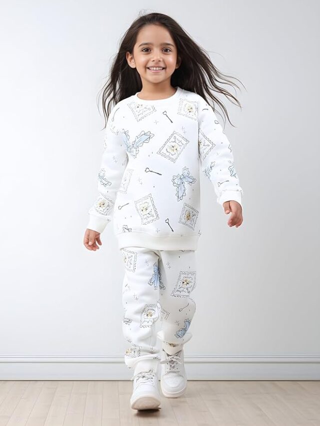 ANTHRILO Girls Fleece Sweatshirt Jogger Set - Winter Wear