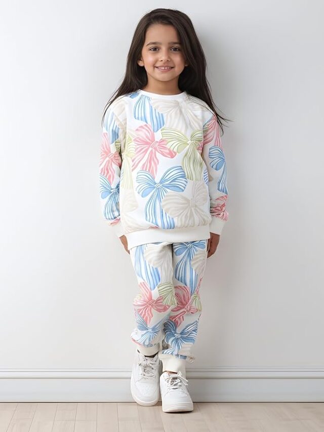 ANTHRILO Girls’ Warm Fleece Winter Sweatshirt & Jogger Set