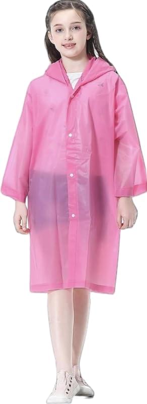Zeki Plain Raincoats for Kids, Reusable Rain Ponchos with Hood and Sleeves Rain Coats for Boys and Girls (Universal, Pink) (Multisize)