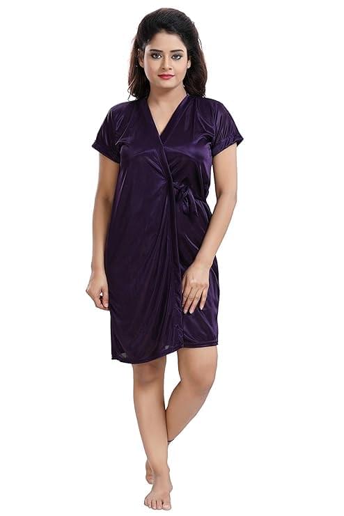 Women’s Satin 3-Piece Nighty Set – Elegant Robe, Bra & Panty | Soft & Luxurious Sleepwear for Women | Stylish Nightwear with Jacket Purple Women’s Satin 3-Piece Nighty Set – Elegant Robe, Bra & Panty | Soft & Luxurious Sleepwear for Women | Stylish Nightwear with Jacket Purple