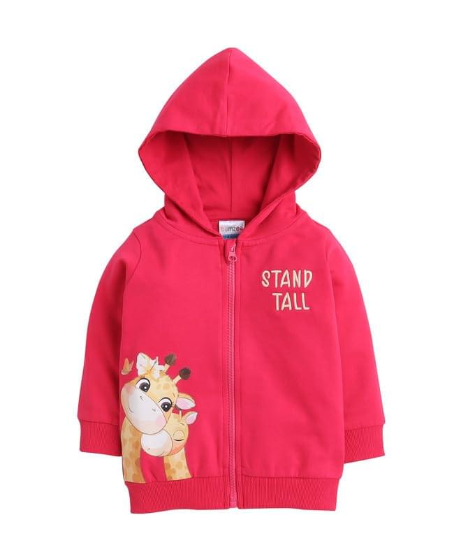 BUMZEE Bright Pink Girls Full Sleeves Cotton Hooded Sweatshirt (Peb9740)