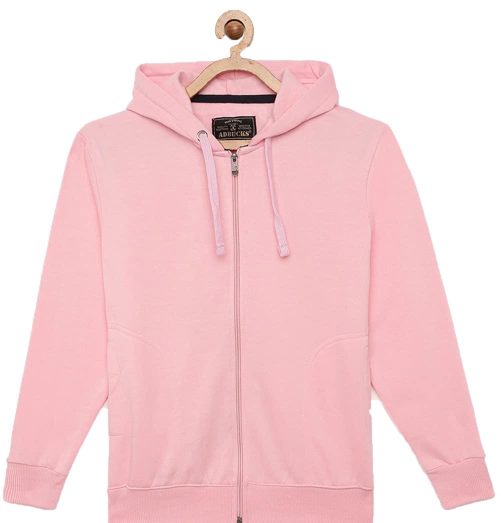 ADBUCKS Girl’s Rich Cotton Full Sleeves Zipper Regular Fit Jacket With Hoodies (Plus Size Also Available) (14-15 Years, Pink)