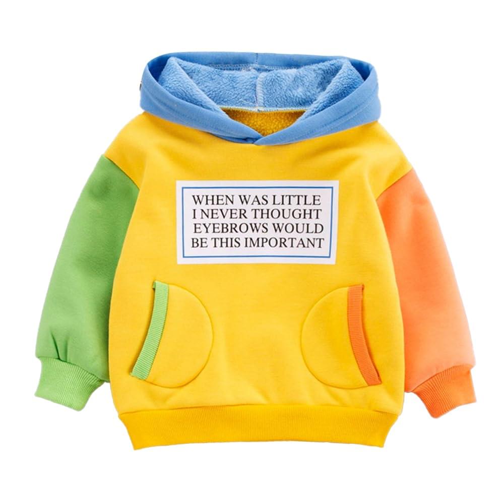 Hopscotch Boys Cotton and Polyester Text Print Full-Sleeve Hooded Sweatshirt in Yellow Color