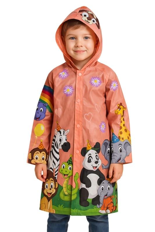 Krystle Kids Cartoon Printed Waterproof Raincoat with Hood – Red (Multisize)