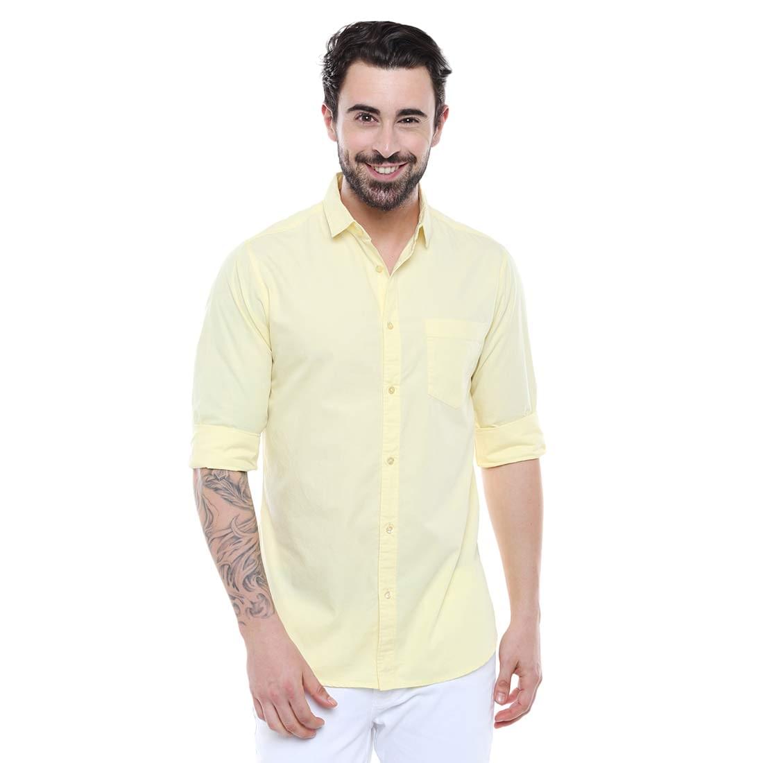 Dennis Lingo Men Cotton Solid Slim Fit Casual Shirts