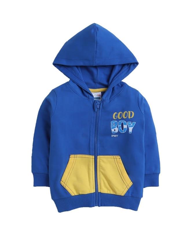 BUMZEE Royal Blue & Yellow Boys Full Sleeves Cotton Hooded Zipper Sweatshirt (Peb9727)