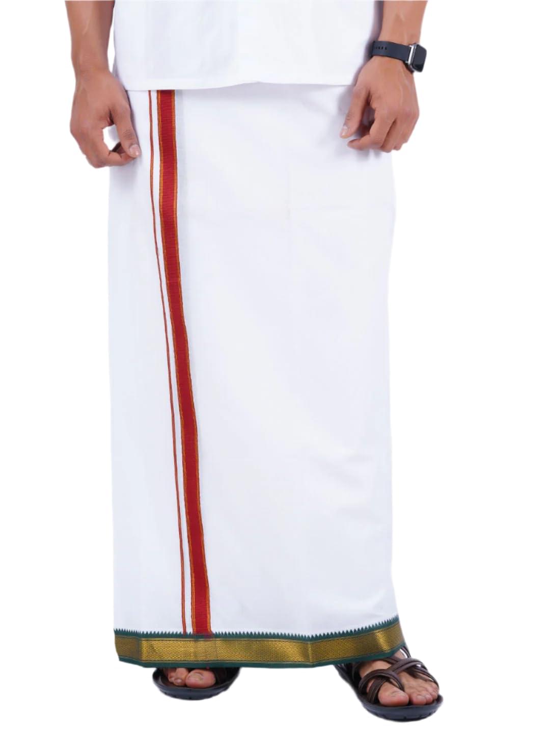 RAMRAJ COTTON Men Double Dhoti with Jari Border|Ideal for Festive & Special Occasions