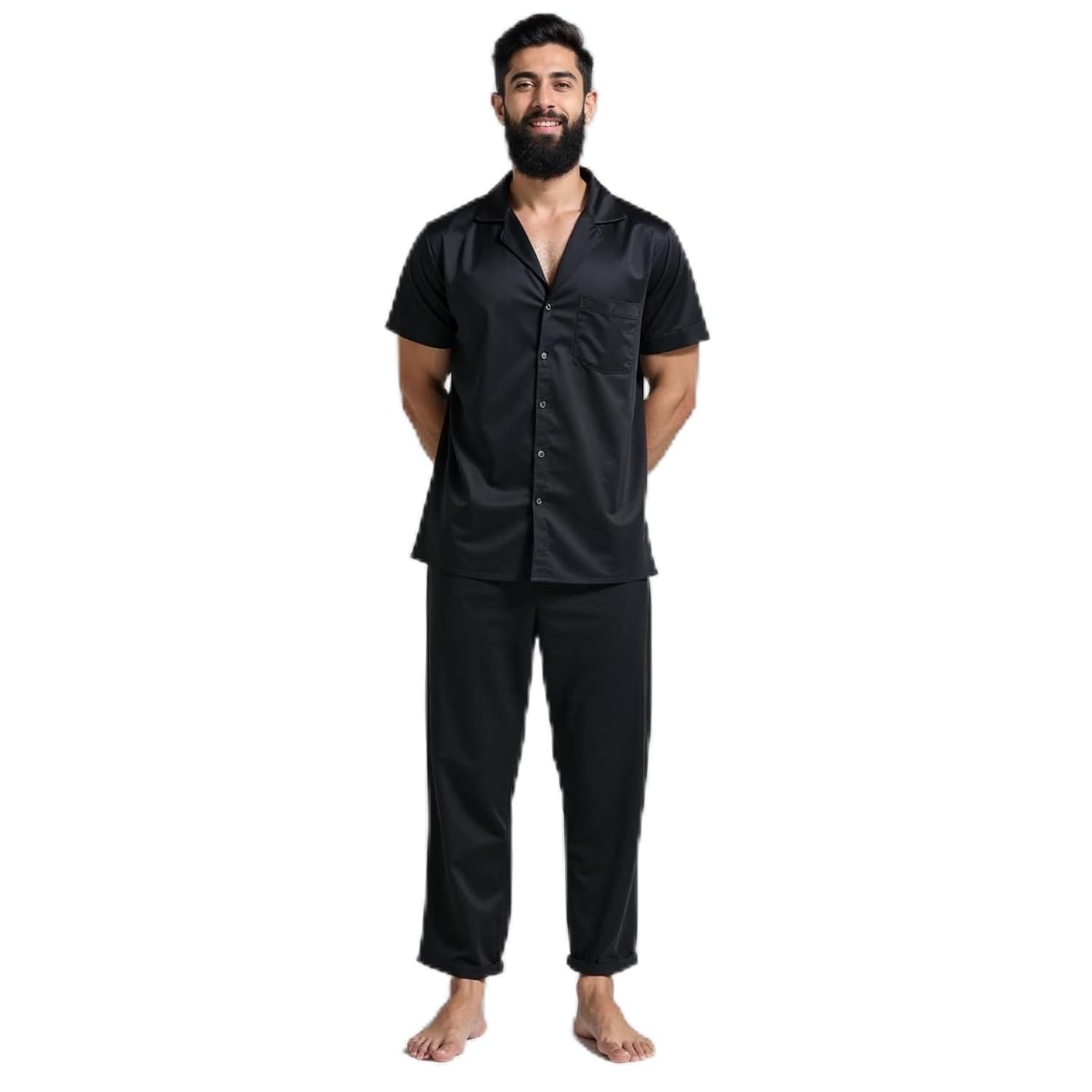 Men’s Black Nightwear Set | Everyday Premium Half Sleeve Pyjama & Lounge Co‑Ord | Men Night Suit & Sleepwear