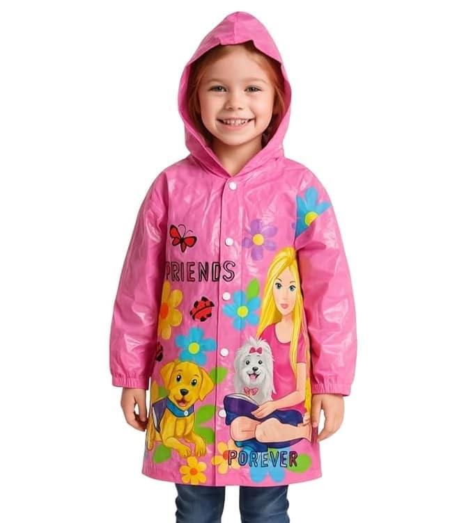 VINSON Polyester Blend Standard Length Dino Astronaut Bunny Print Kid’s Waterproof Raincoat Rain Jacket Suit With Hood School Boy’s And Girls (Pink) (Multisize)
