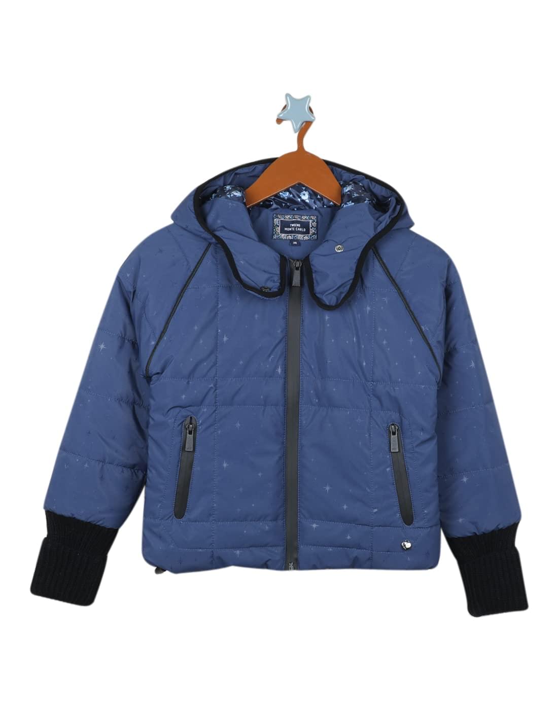Monte Carlo Girls Blended Polyes Navy Blue Print Hood Jacket