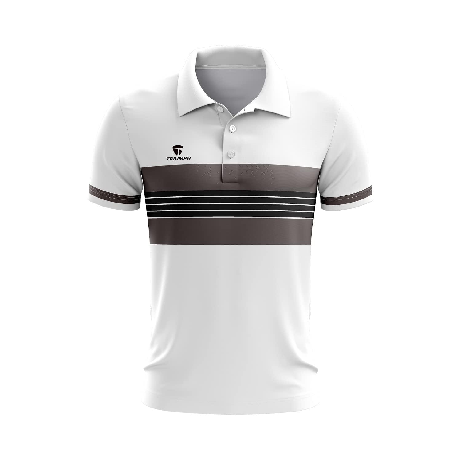 TRIUMPH Men’s Golf T-Shirt Sports Short Sleeve Printed Golf Shirts Regular Fit Quick-Dry Polo Shirts for Men Athletic Casual Collared Polyester Tops Tshirts Size 3XL White Grey