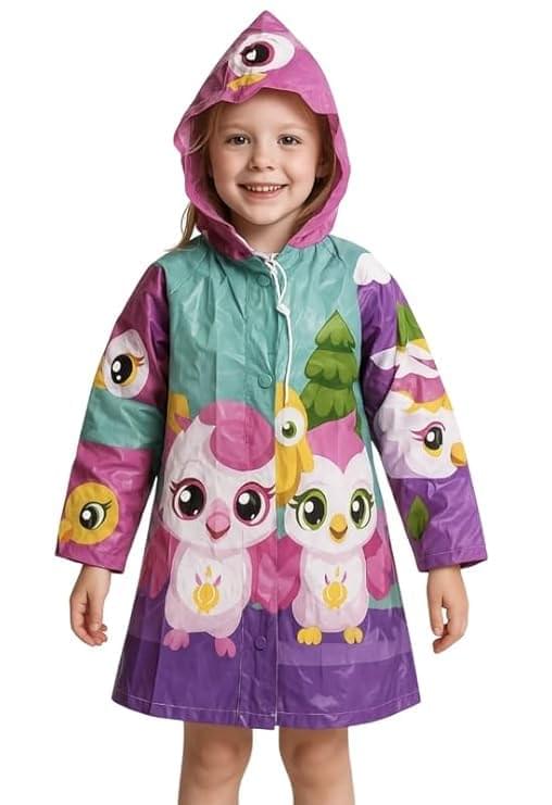 Malvina Polyester Blend Standard Length Dino Astronaut Bunny Print Kid’s Waterproof Raincoat Rain Jacket Suit With Hood School Boy’s And Girls (Purple2) (Multisize)