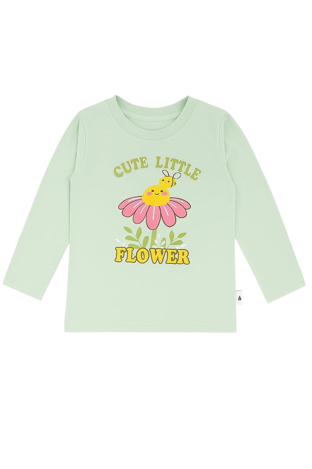 HuggleBug Girls Cotton Long Sleeve T-Shirt | Adorable Fashion Forward Print Top for Kids | Soft & Breathable Casual Wear Tee