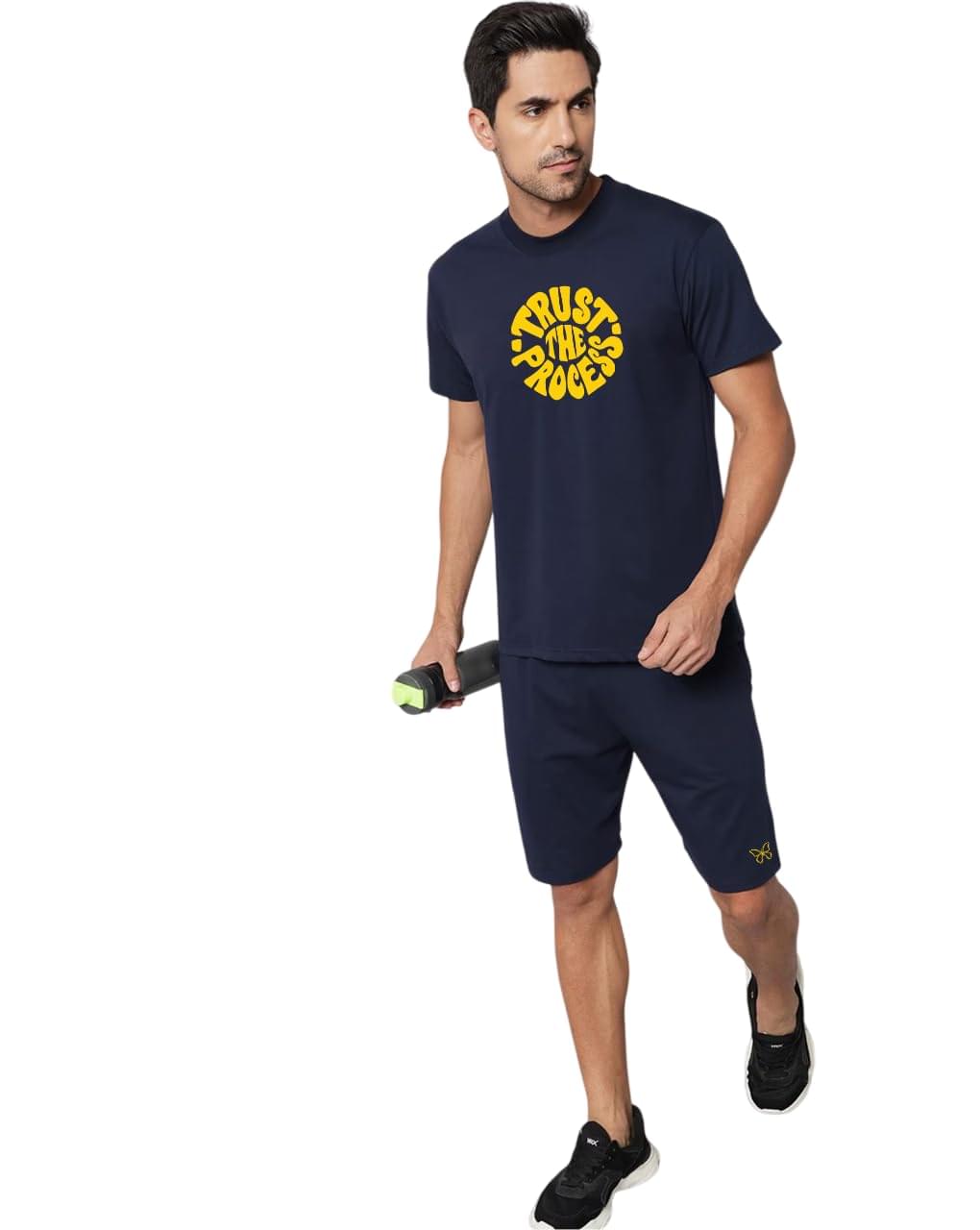 Men’s Solid Cotton Round Neck Travel Stylish Casual Sleepwear & Launge Wear Nightdress, Regular Fit T-Shirt and Shorts (VG-ttp-db)