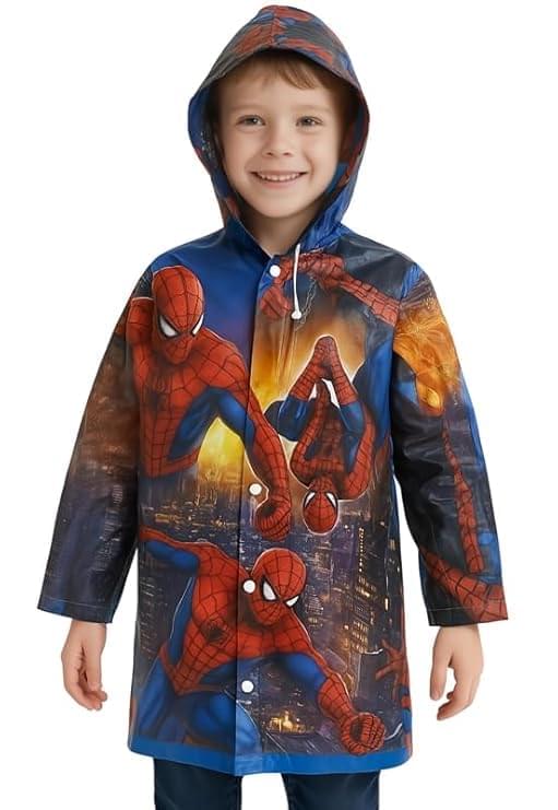 Zeki Polyester Blend Standard Length Dino Astronaut Bunny Print Kid’s Waterproof Raincoat Rain Jacket Suit With Hood School Boy’s And Girls (Red) (Multisize)