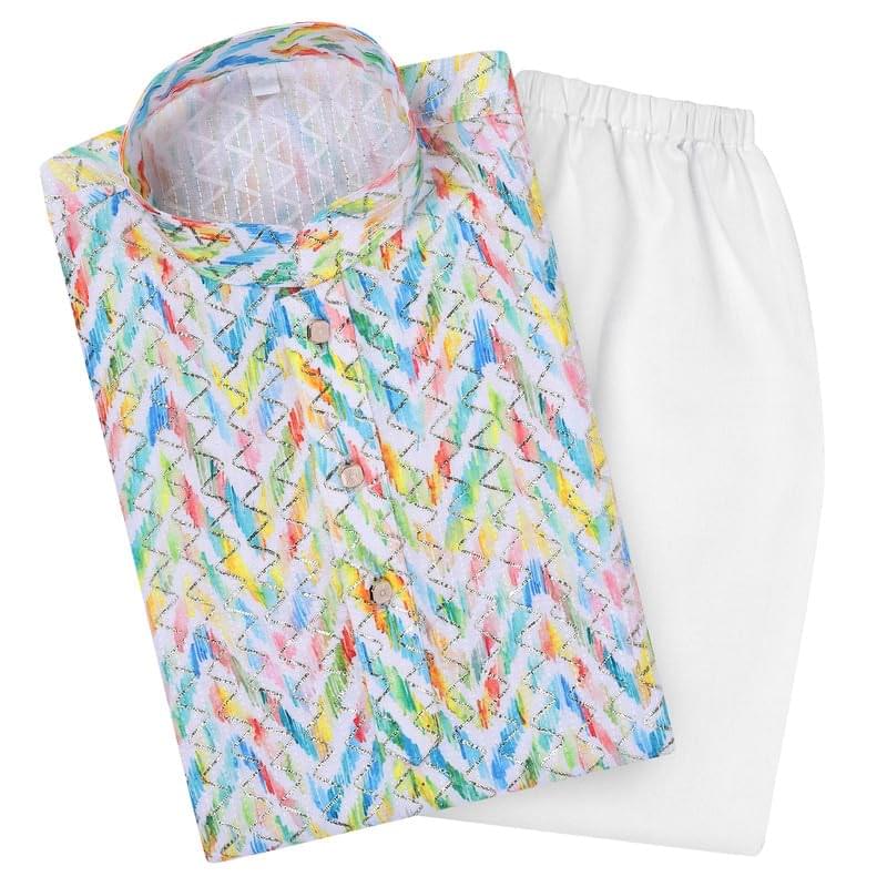 superminis Boys Cotton Golden Embroidery Printed Full Sleeves Kurta with Pyjama Ethnic Wear Set