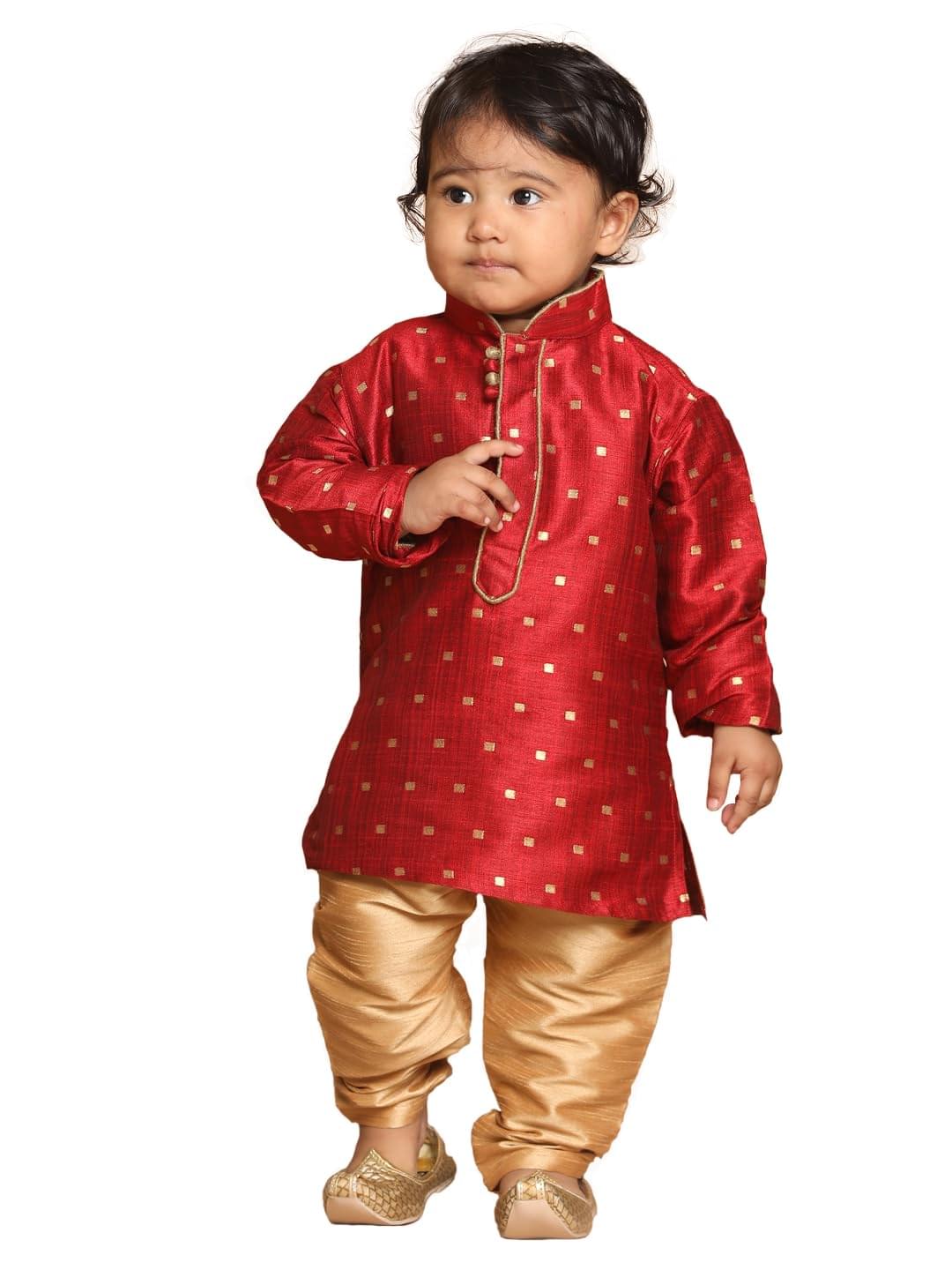 VASTRAMAY Baby Boys Silk Blend Printed Infant Kurta Pyjama Set VASTRAMAY Baby Boys Silk Blend Printed Infant Kurta Pyjama Set