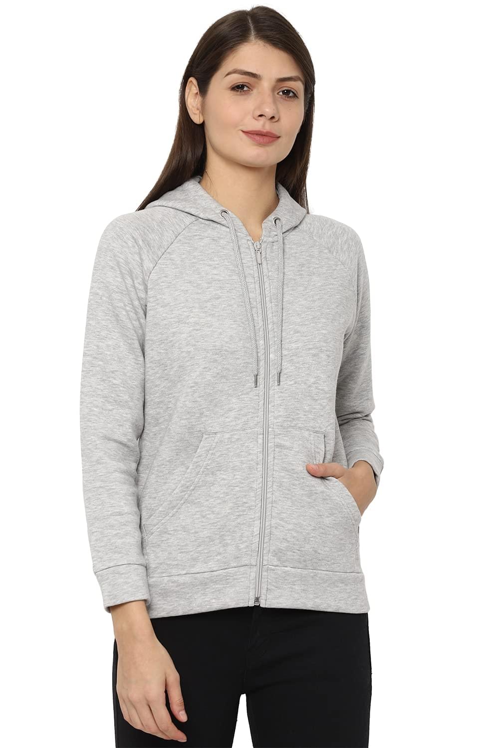 Allen Solly Women’s Synthetic Hooded Neck Sweatshirt (AHSTWRGF074068_Light Grey_Medium_Light Grey_M)