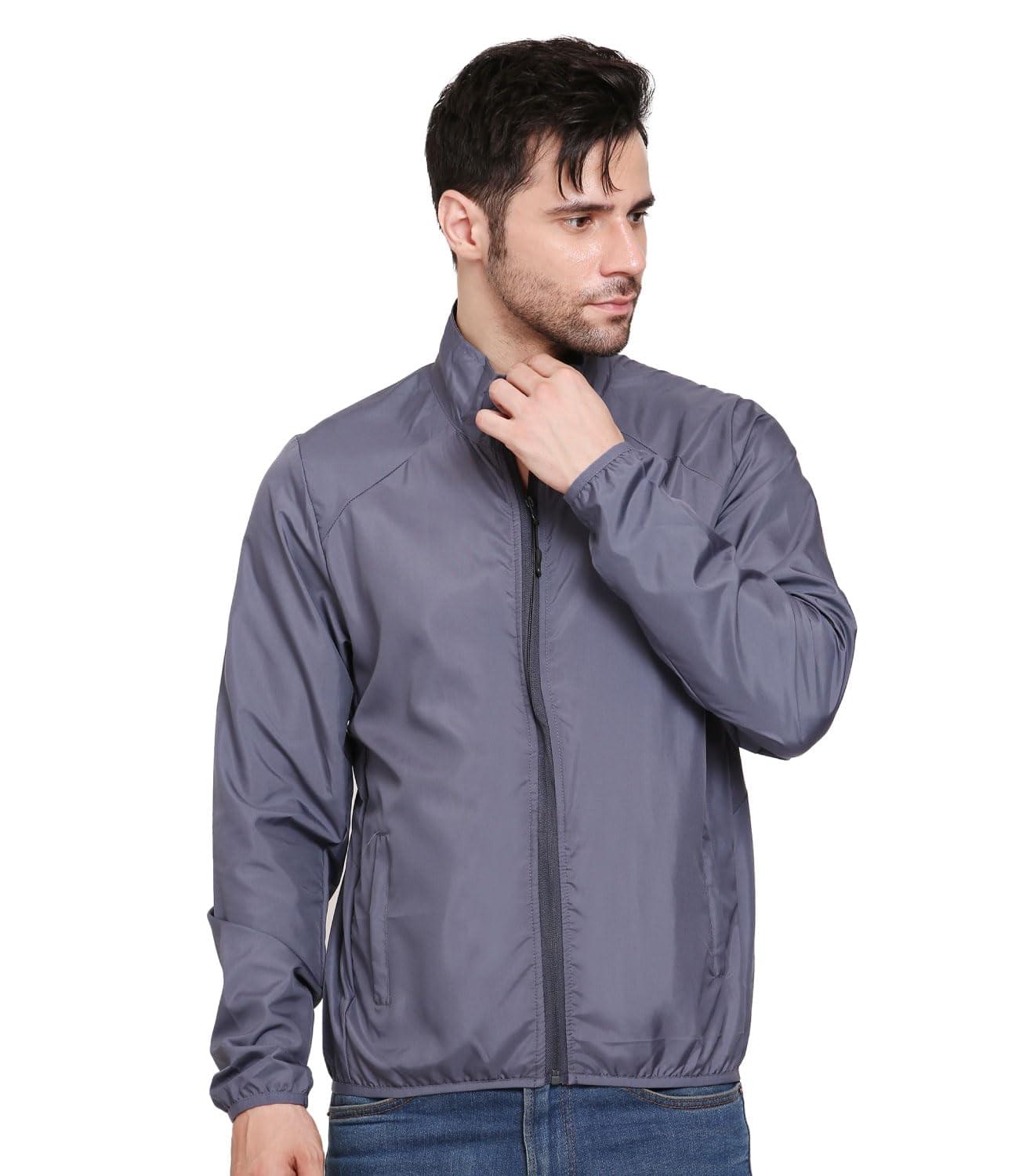 SCOTT INTERNATIONAL Mens Polyester |Dry Jacket | Breathable Summer Jacket | Lightweight Men’s Jacket,Foldable,Water-Repellent Jacket For Men, Standard Length, Grey, Xl