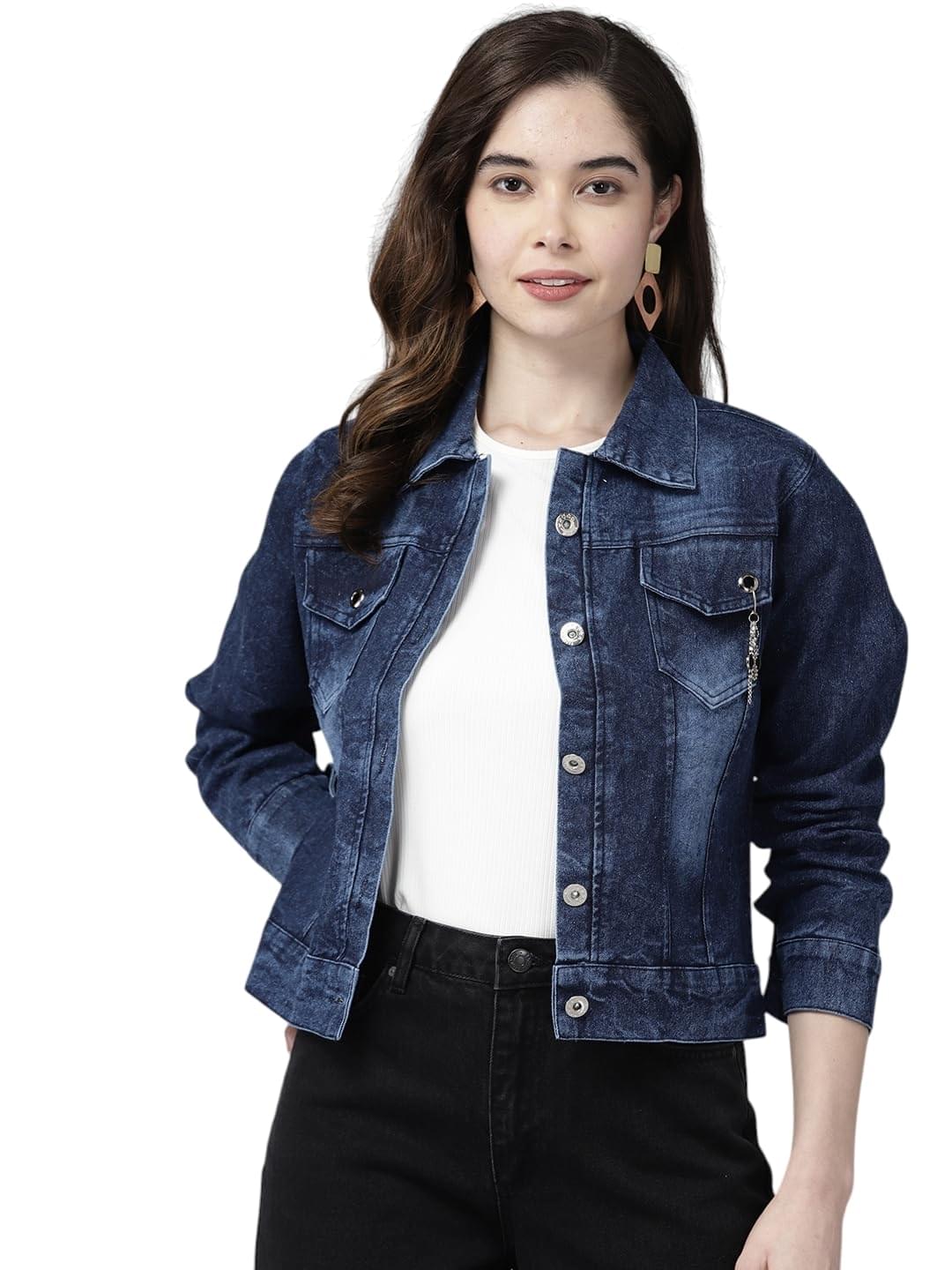 Aarika Womens Blue Colour Denim Solid Denim Jacket