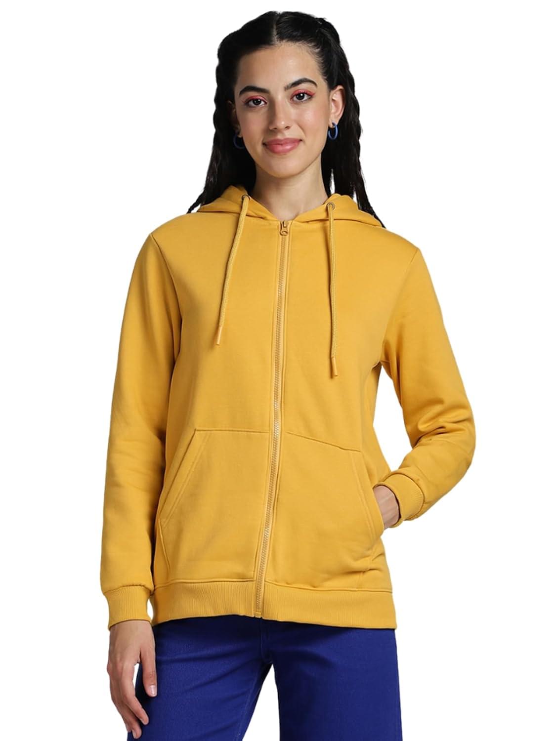 JUNEBERRY® Cotton Poly Fleece Mustard, Beige, Blue, Grey & Off White Regular Fit Solid Full Sleeve Hoodie with Full Zipper for Women & Girls