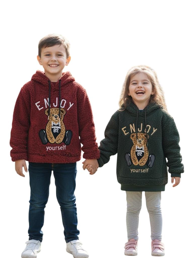 OOPS Kids Teddy Bear Sherpa Hoodie for Girls & Boys – Ultra-Soft Imported Sherpa Fleece, Cozy Bear-Ear Hood, Warm Winter Zip-Up/Pullover Jacket