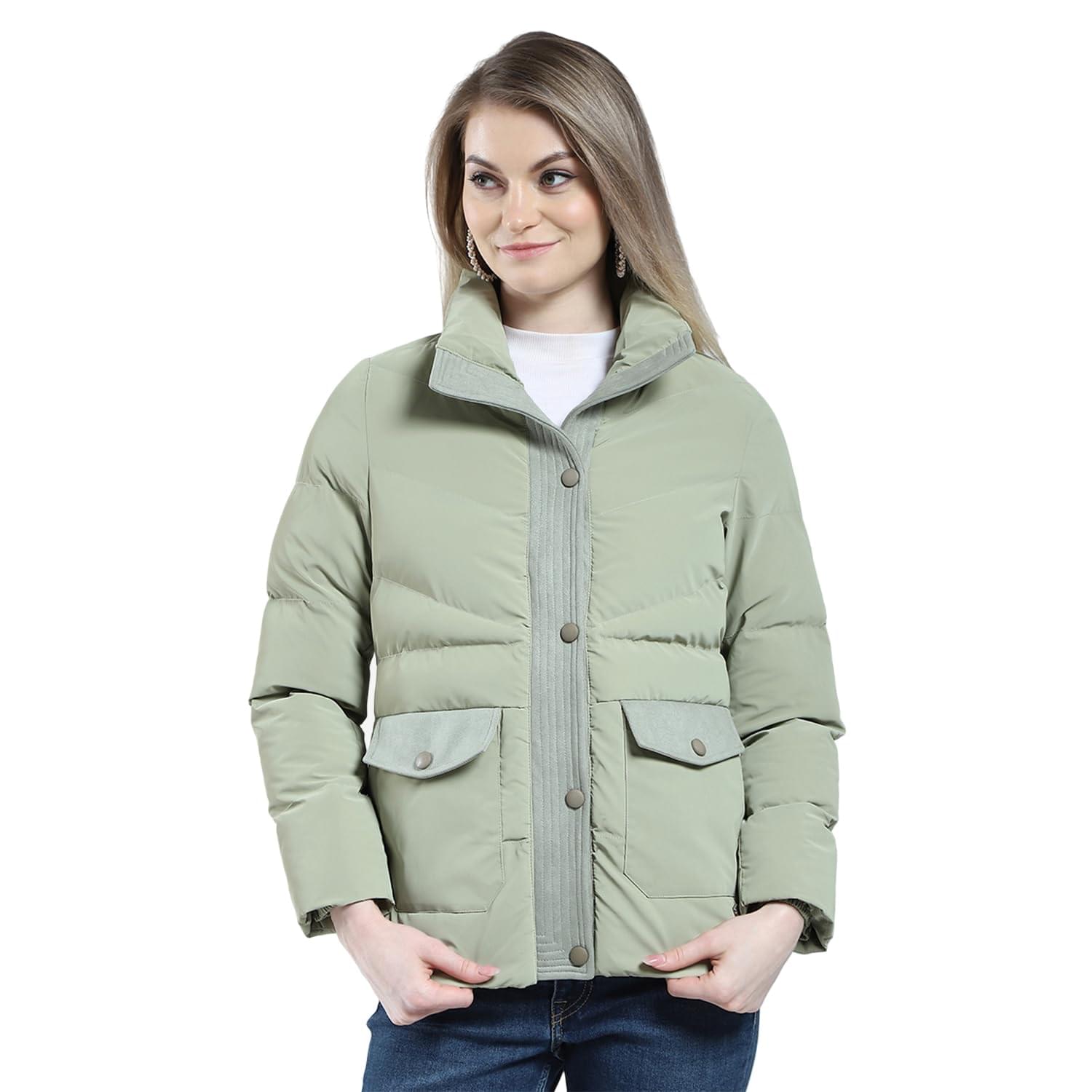 Monte Carlo Women Regular Fit Solid Puffer Jacket | Full Sleeve | Zipper Closure | Mock Neck Winter Jacket For Women’s