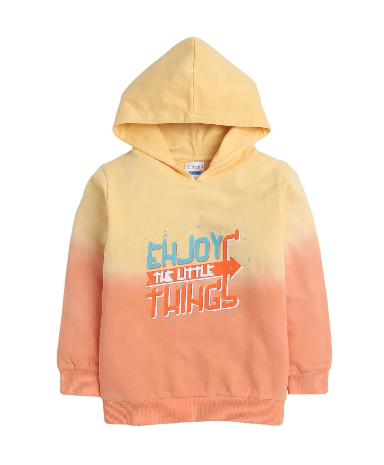 BUMZEE Orange & Yellow Boys Full Sleeves Cotton Hooded Sweatshirt (Peb9779)