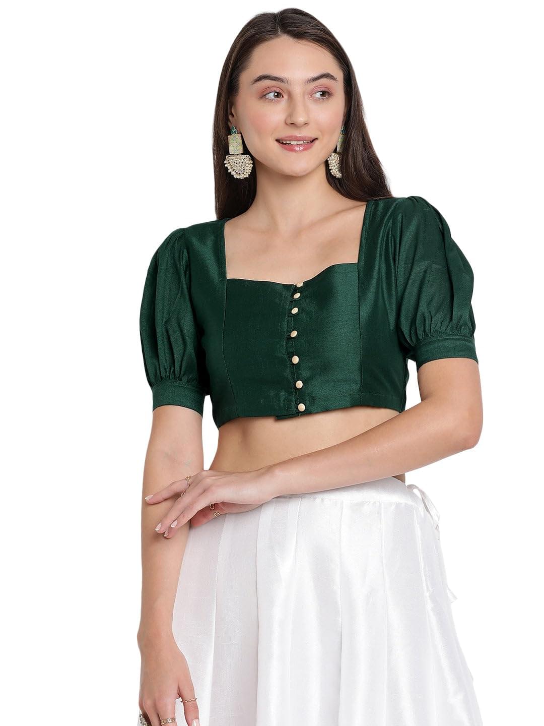 studio rasa Women’s Silk Blend Button Down Crop Top for Wedding Festive Party