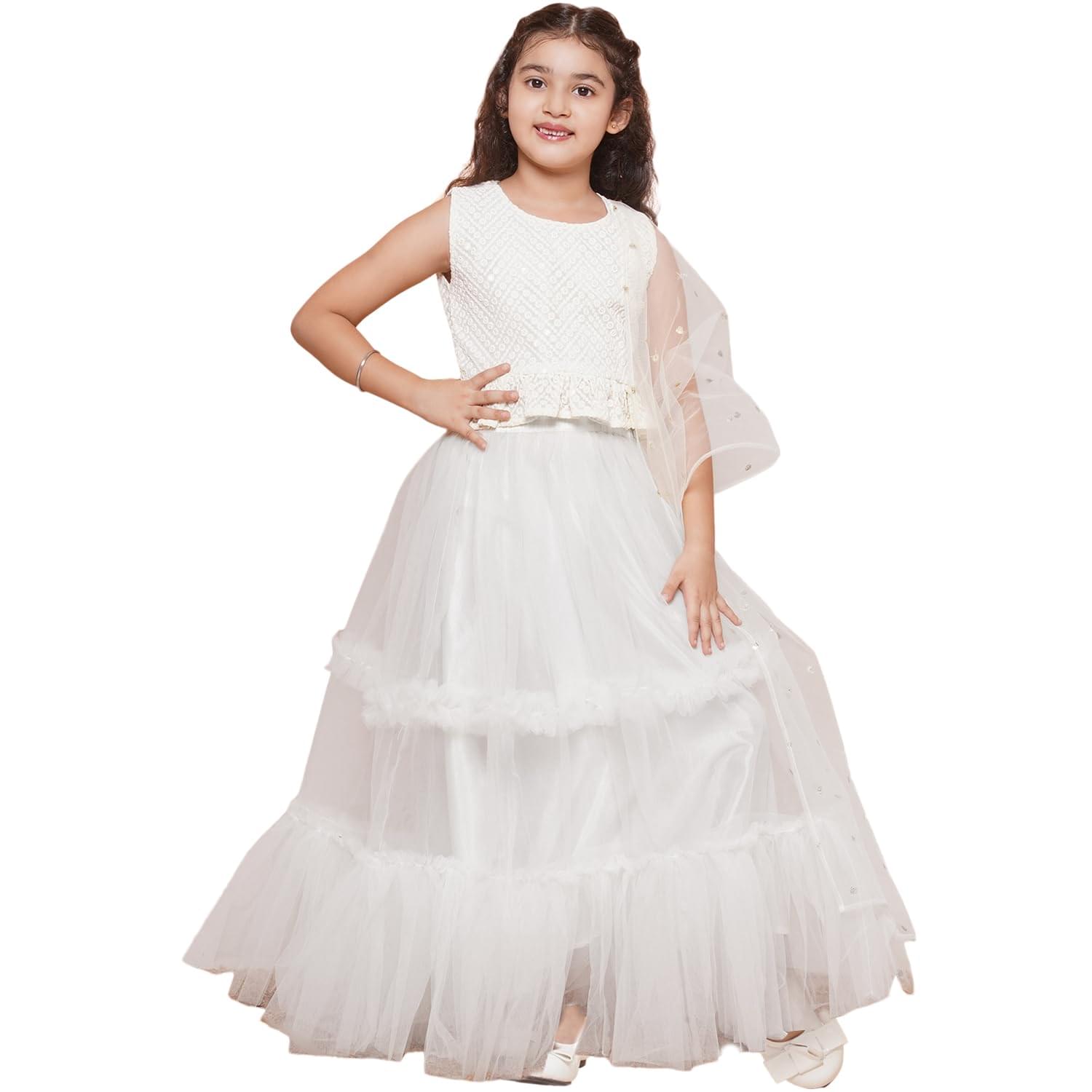 AJ DEZINES Kids Ethnic Wear Chiffli Chikankari Printed Lehenga Ghagra Choli Set For Girls