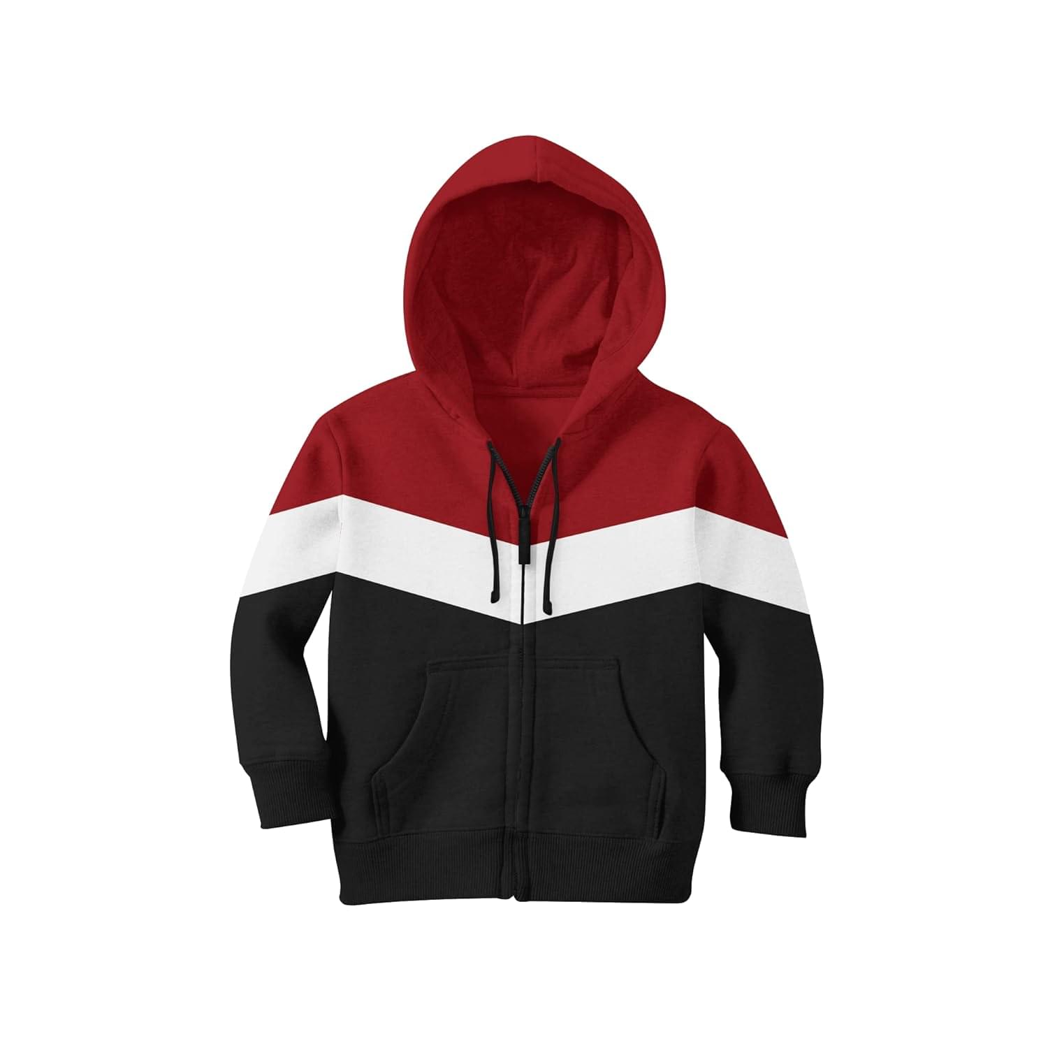 FUNKY MONKEY Unisex Kids Designer V Shaped Zipper Colour Block Hoodies. 280 GSM Fleece Cotton Hoodie for Boys and Girls