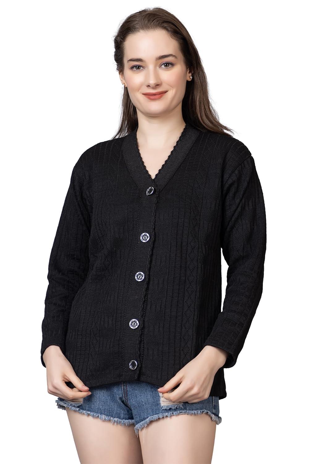 Women Sweater for Winter Woolen Acrylic Full Sleeves V Neck Stylish Design Cardigan Girls/Ladies