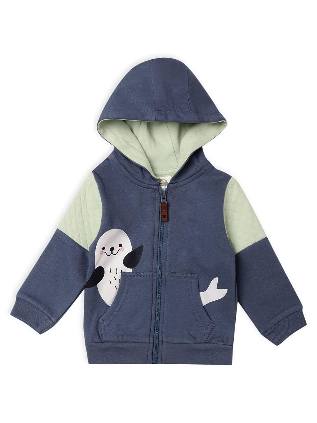 Mi Arcus Pre-Winter Cotton Printed Zipper Hoodie Sweatshirt for Girl/Boy/Kids Full Sleeve Front Open Jacket for 12-18 Months Navy