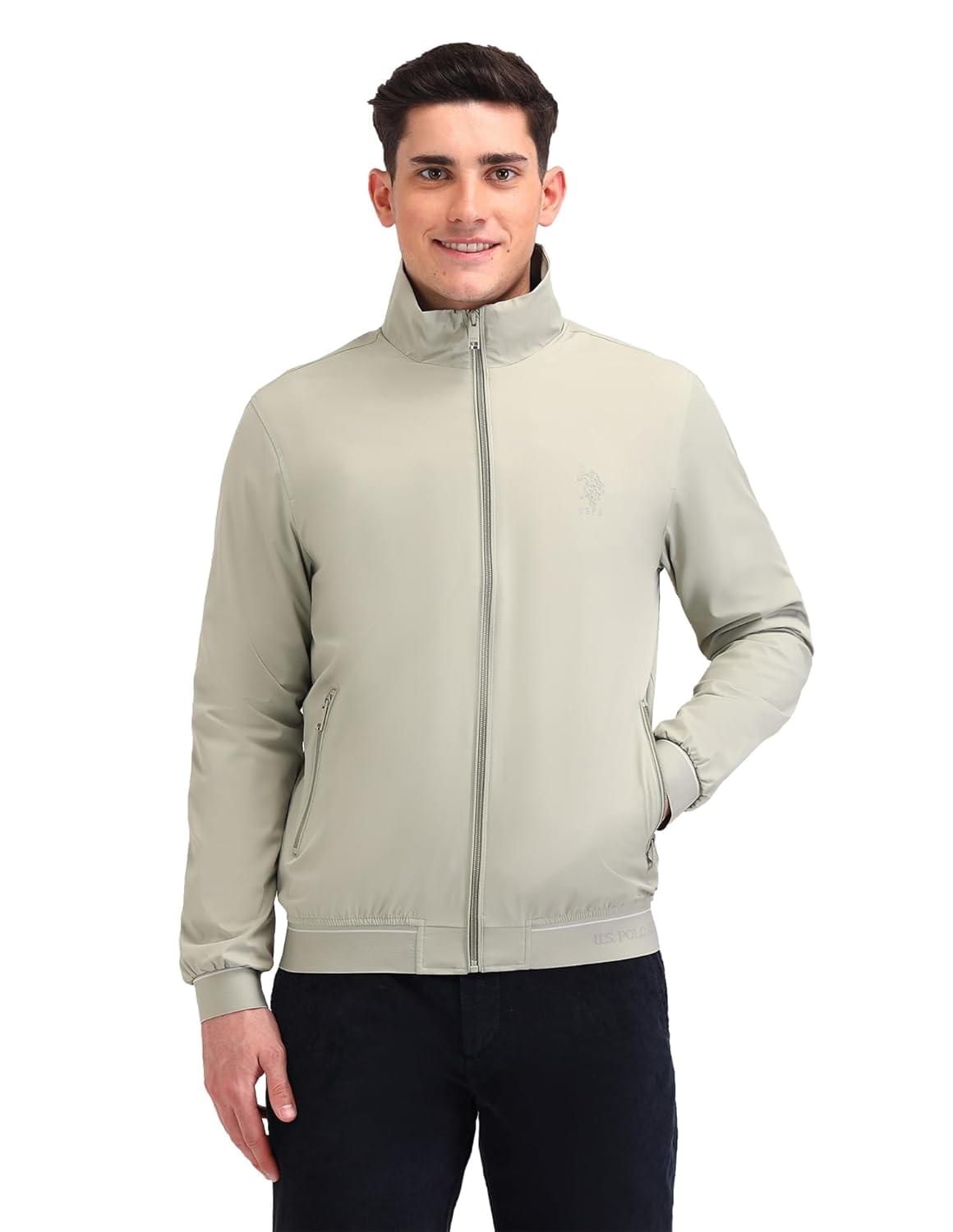 U.S. POLO ASSN. Men’s Green Color-Block High neck Long Sleeve Casual Polyester Regular Fit Jacket