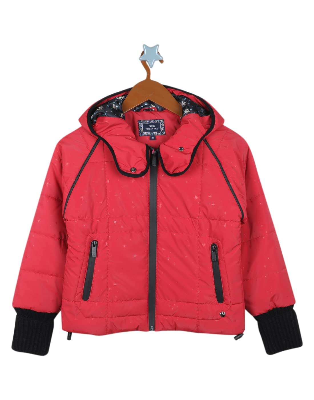 Monte Carlo Girls Blended Polyes Red Print Hood Jacket