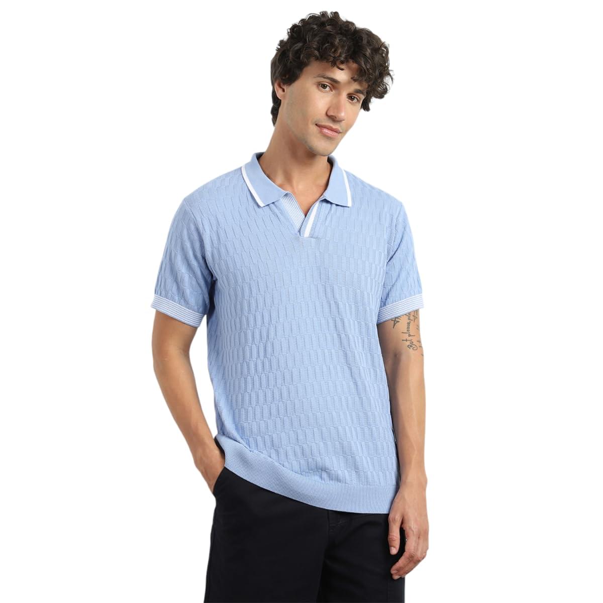 NOBERO 100% Cotton Grid Knit Textured Relaxed Fit Polo T-Shirt | Half-Sleeve Polo for Men | Casual & Semi-Formal Wear