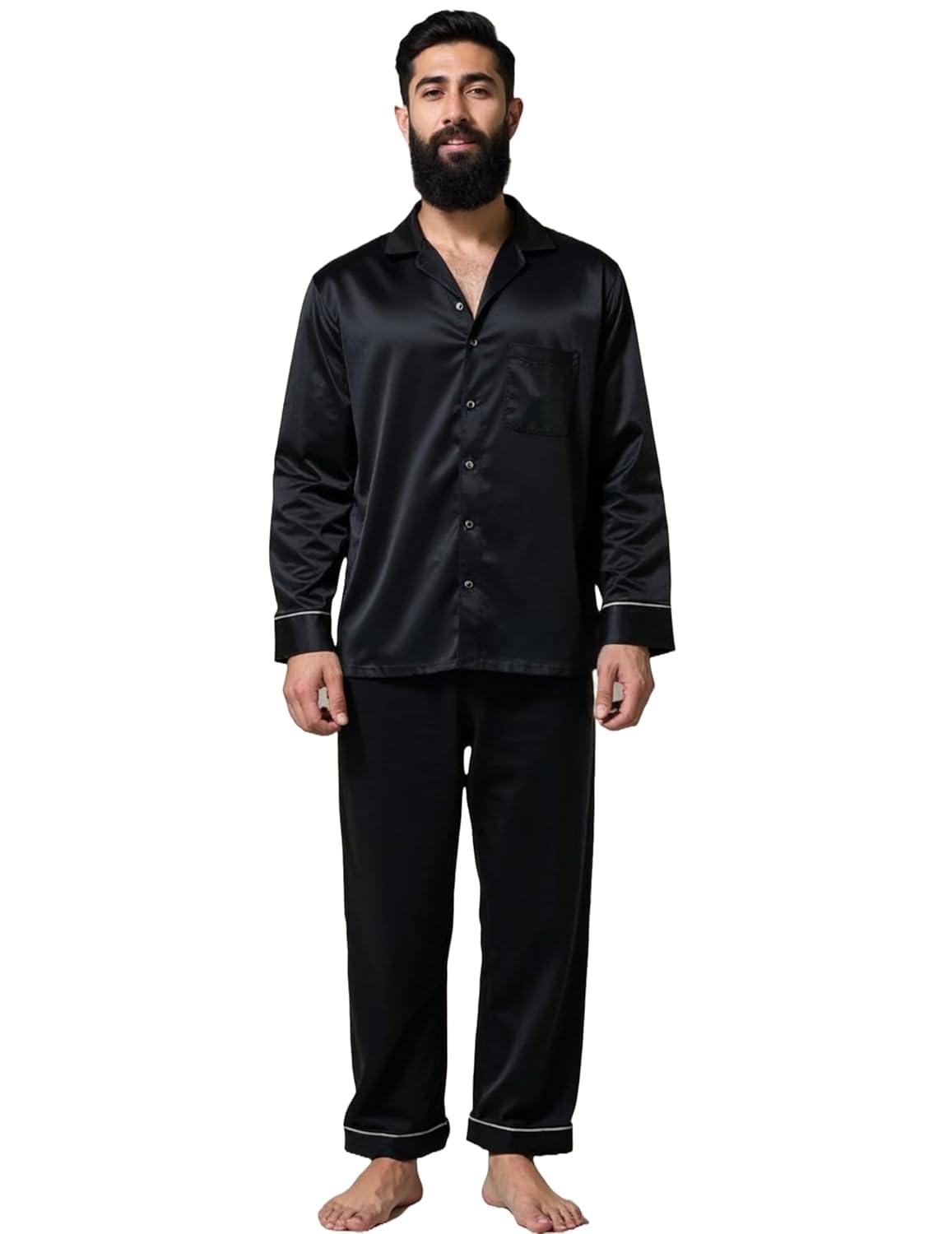 Men’s Black Silk PJ Set | Luxury Sleepwear for Men | Smooth, Stylish, Lightweight Night Suit | Forever Close to Your Skin