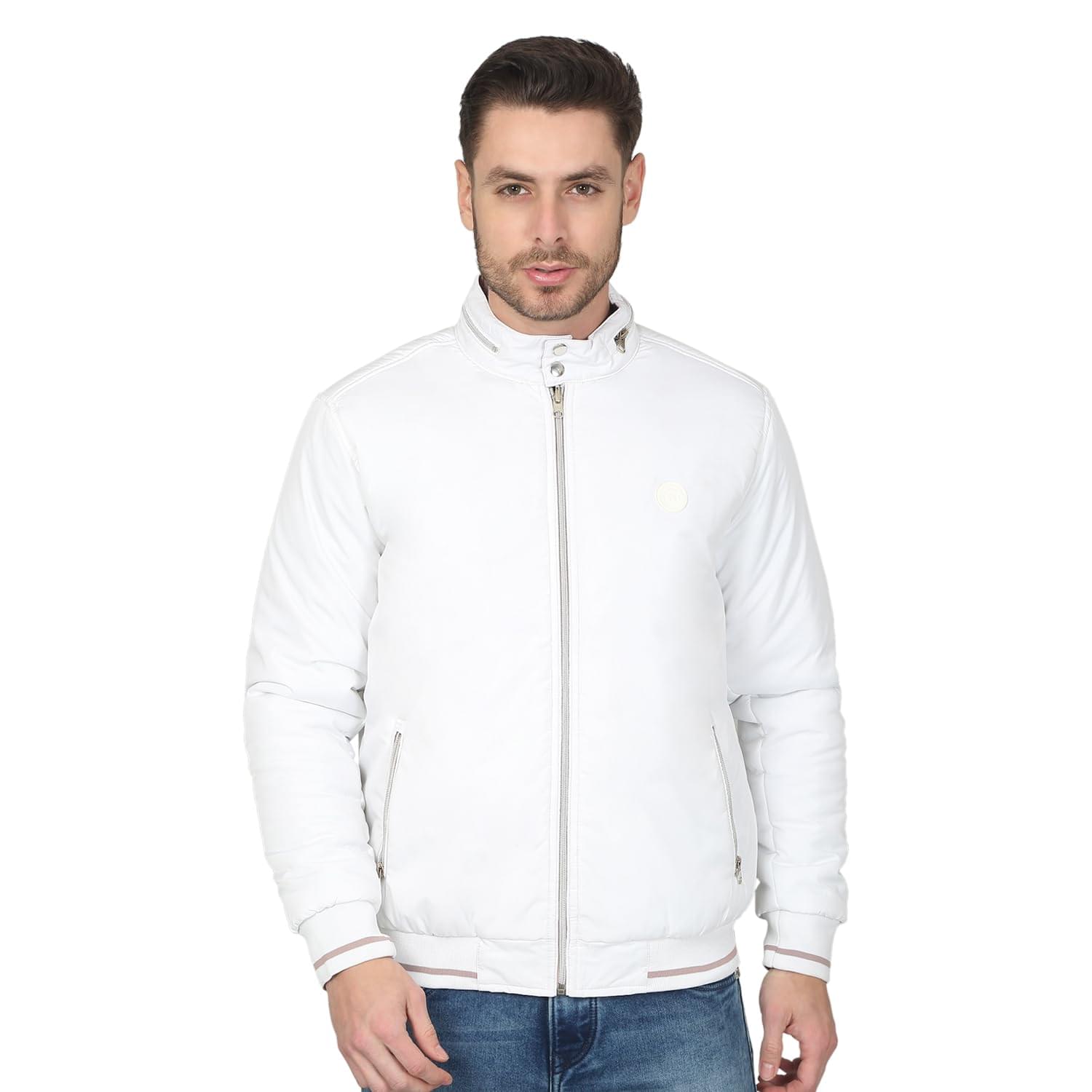 Cantabil Solid White Full Sleeves Mock Neck Regular Fit Men’s Casual Reversible Jacket | Casual Winter Jackets for Men | Mens Jackets for Winter Wear (P_MJKT00247)