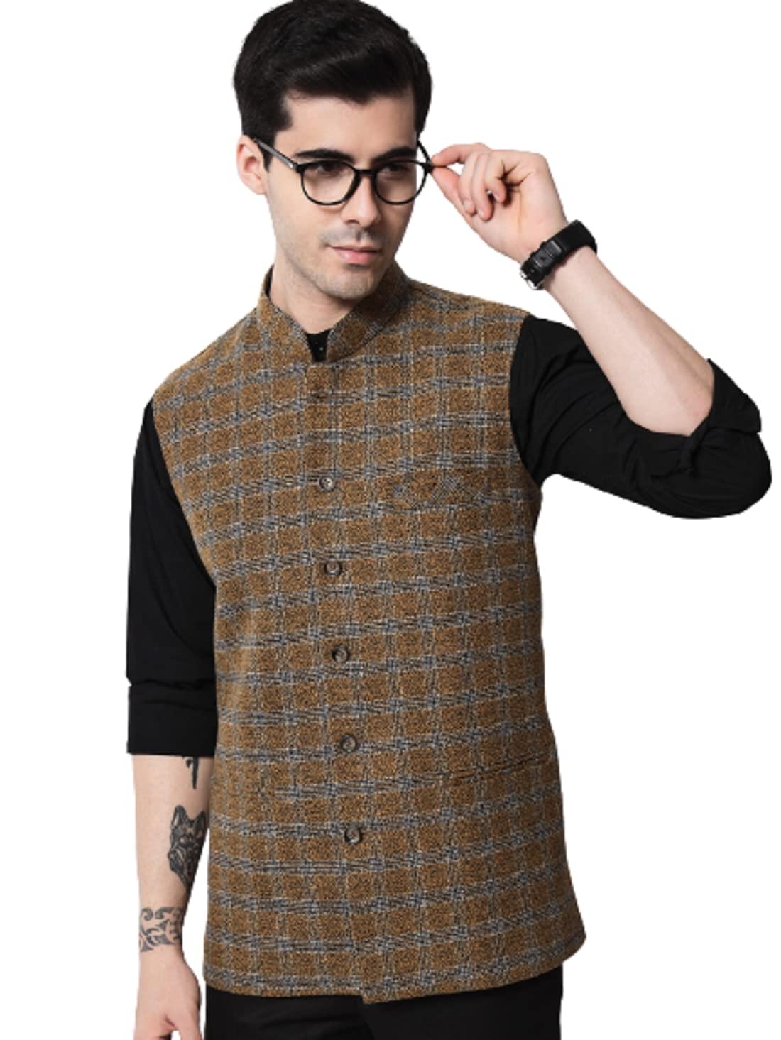 Vastraa Fusion Men’s Pure Wool Export-Quality Indian Traditional Nehru Jacket/Woolen Jacket For Men
