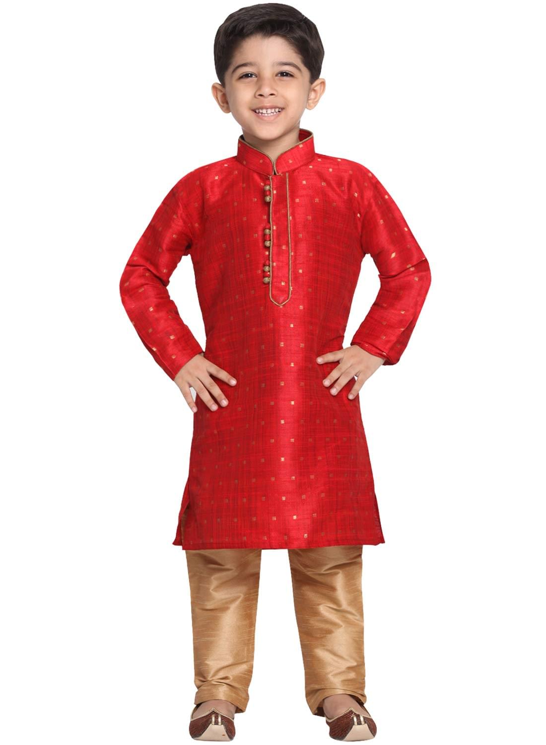 JBN Creation Boys’ Traditional Maroon & Rose Gold Silk Blend Kurta Pyjama Set for Weddings & Festivals_VASBK023MAnPRG_34