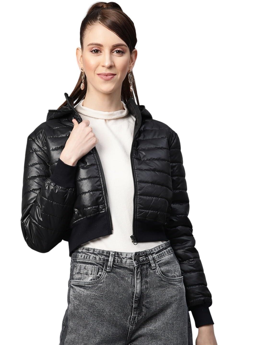 SASSAFRAS Women Hooded Crop Bomber Puffer Jacket