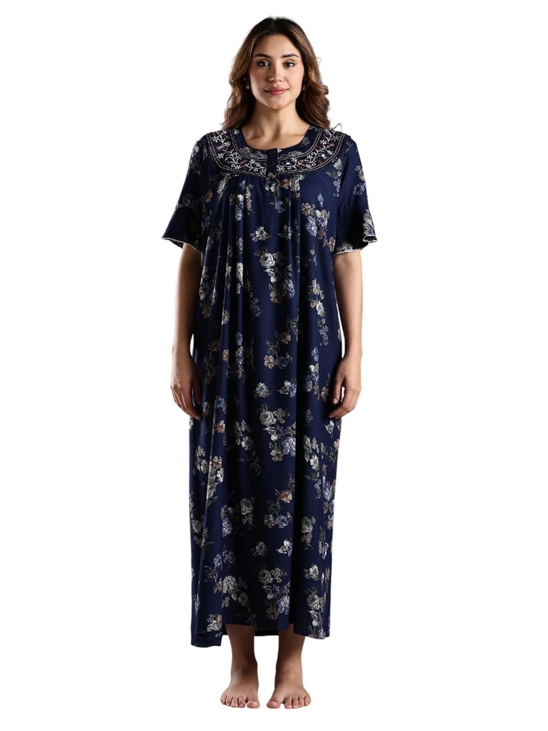9shines Label Stylish Alpine Nighty Maxi for Women | Full Length Trendy Nightgown | Premium Nightdress | Nightwear | All Over Print Nighty with Pockets (2899)