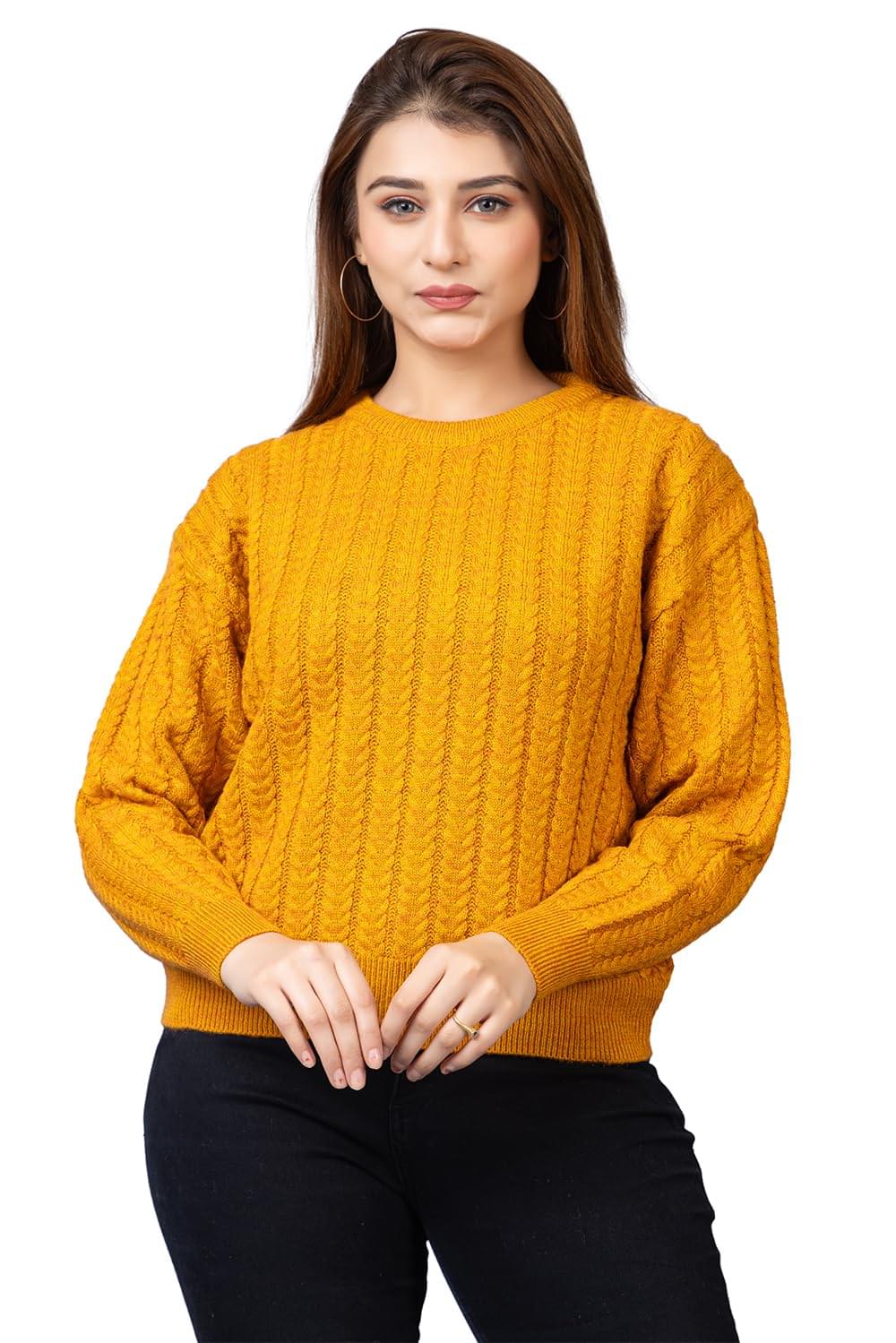 Women Round Neck Full Sleeve Winter Wear Pure Wool Sweater