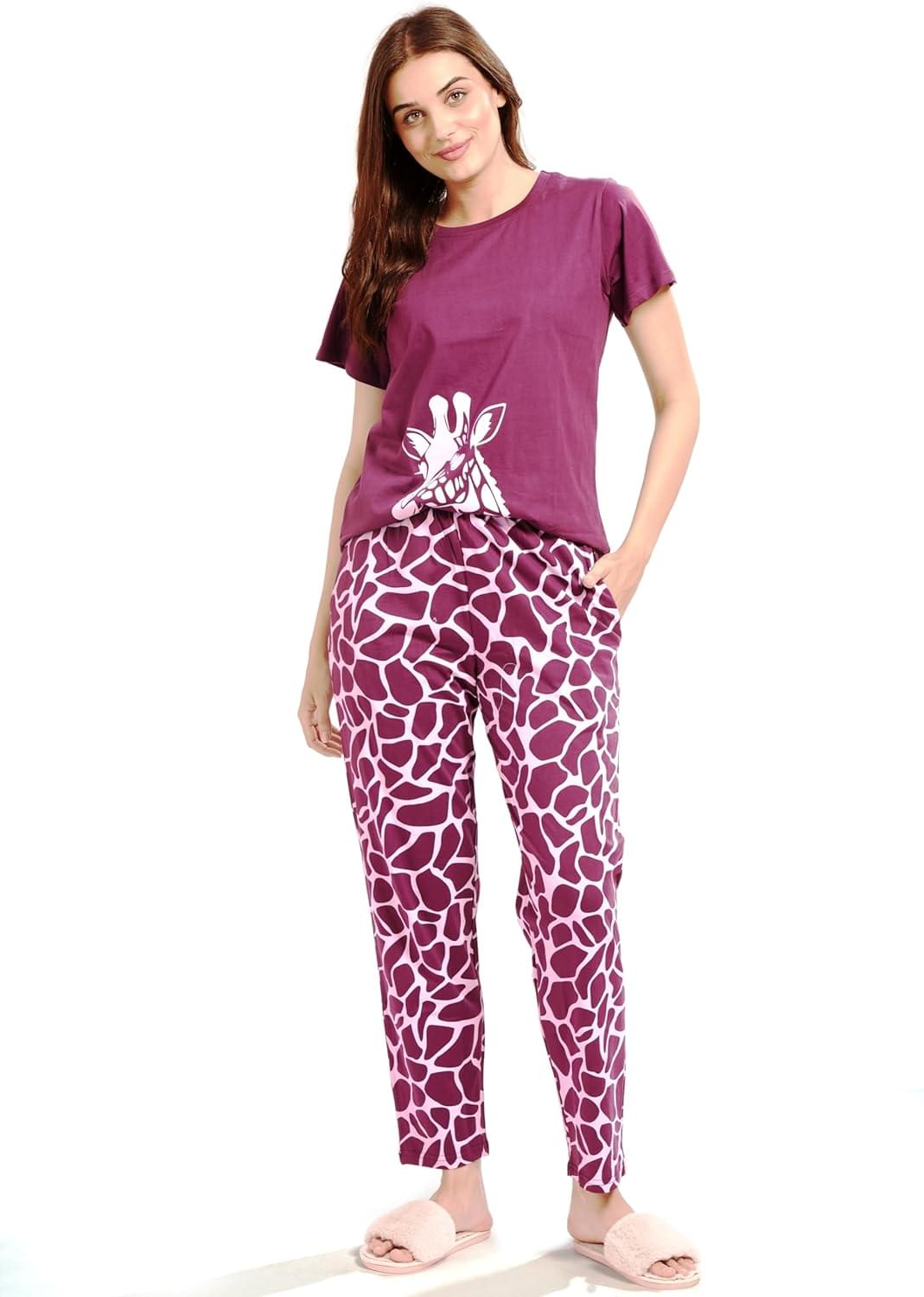AV2 Women’s Cotton Heart Printed Night Suit Set of Shirt & Pajama Set | Casual Night Dress for Women-4054