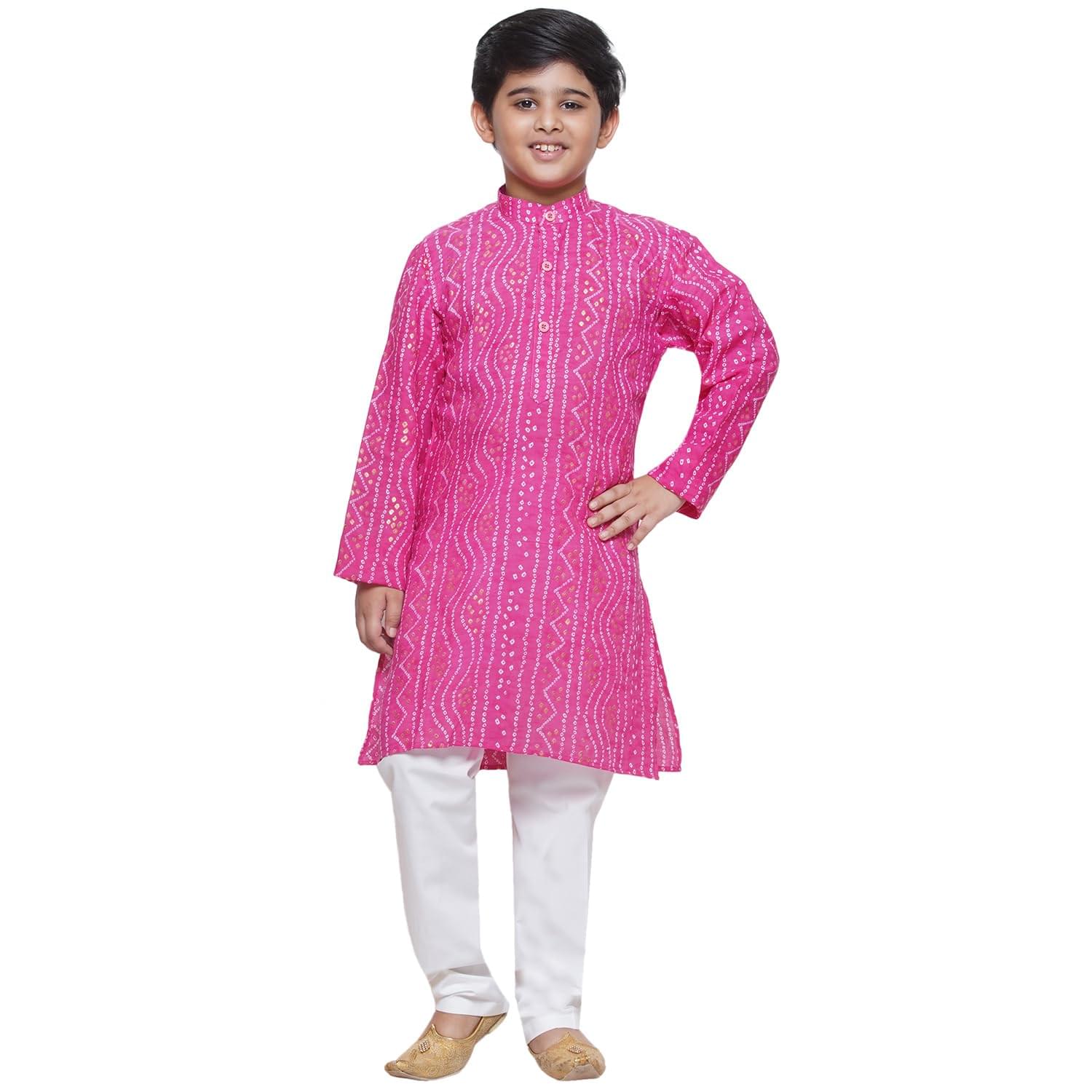 AJ DEZINES Kids Cotton Bandhani Kurta Pyjama Set for Boys