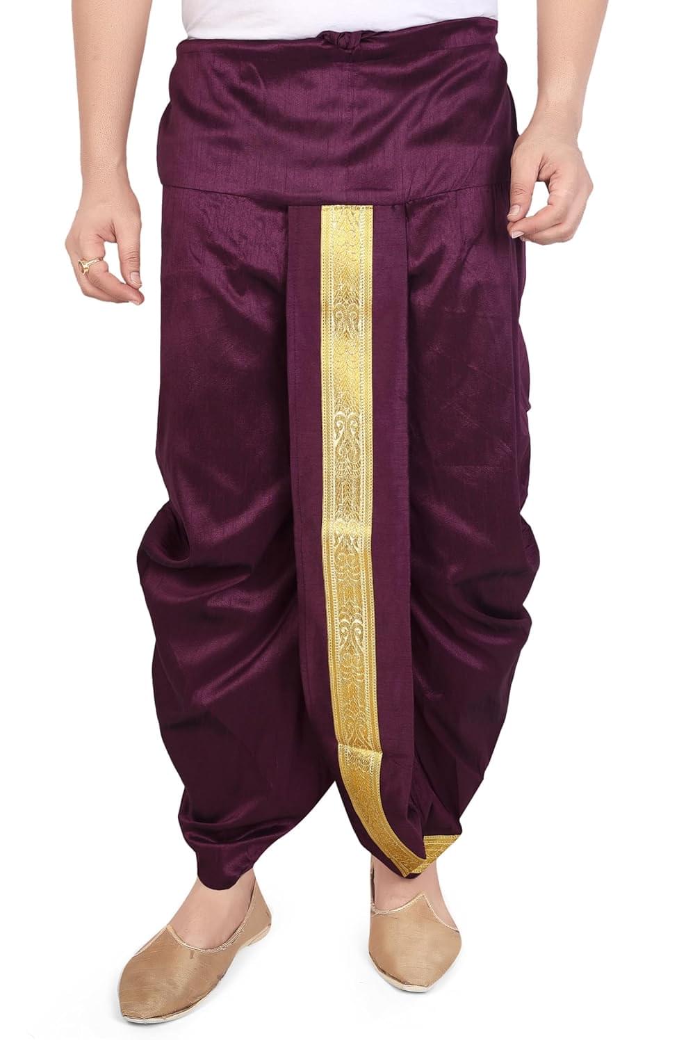 Ready to Wear Dupion Silk Dhoti For Men Wedding, Pooja And Traditional Function Use It [ Waist – Free Size And Height 38 Inches]