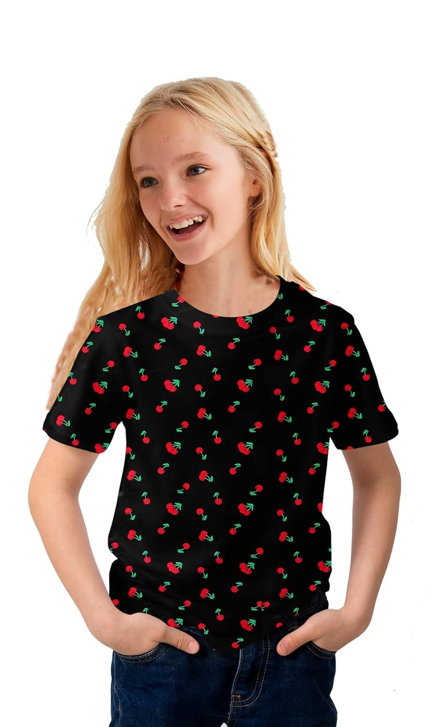Stories.Label Girl’s Cotton Printed T-Shirts, Fashion Tshirt Tops for Kids Girl (Black, 11-12 Years)