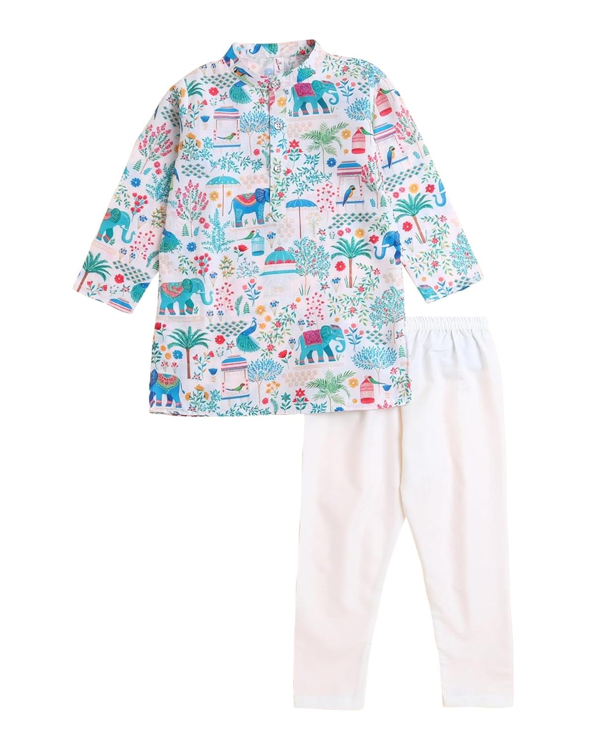 The Magic Wand Kurta Pyjama Set For Kids Boys, Printed Full Sleeves, Mandarin Collar 2 Piece Ethnic Clothing Set for Festival & Wedding Occassions Stylish Traditional Kurta Pajama
