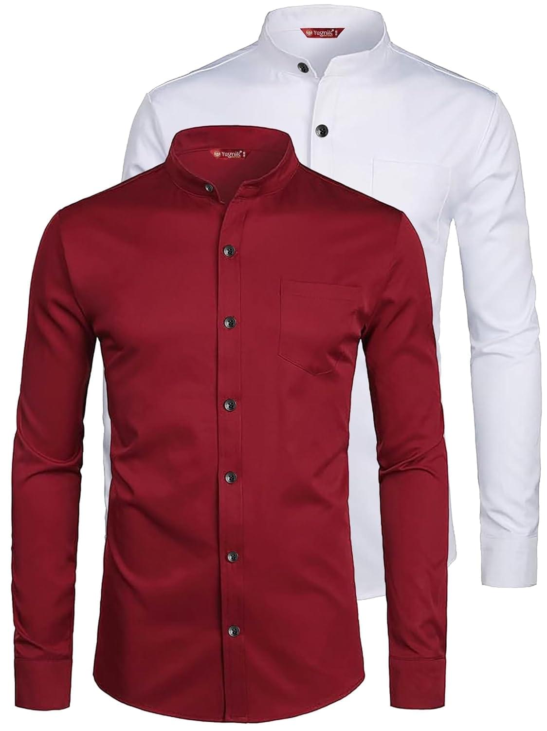 Men’s Slim Fit Beige with Black Color Cotton Blend Casual Shirt Pack 2